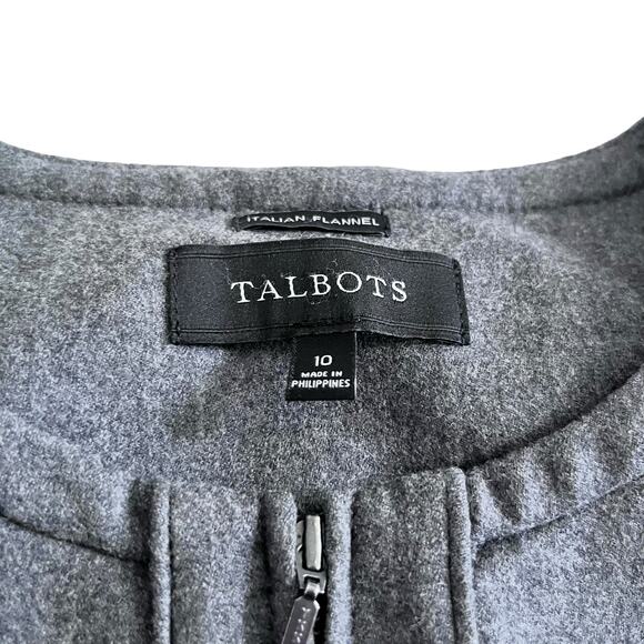 Talbots Gray Italian Flannel Wool Blend Zip Up Collarless Jacket Size 10 - Picture 2 of 7